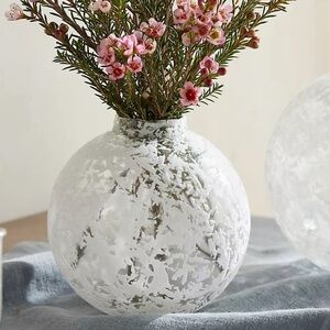 Anthropologie White Flocked Bauble Medium Vase